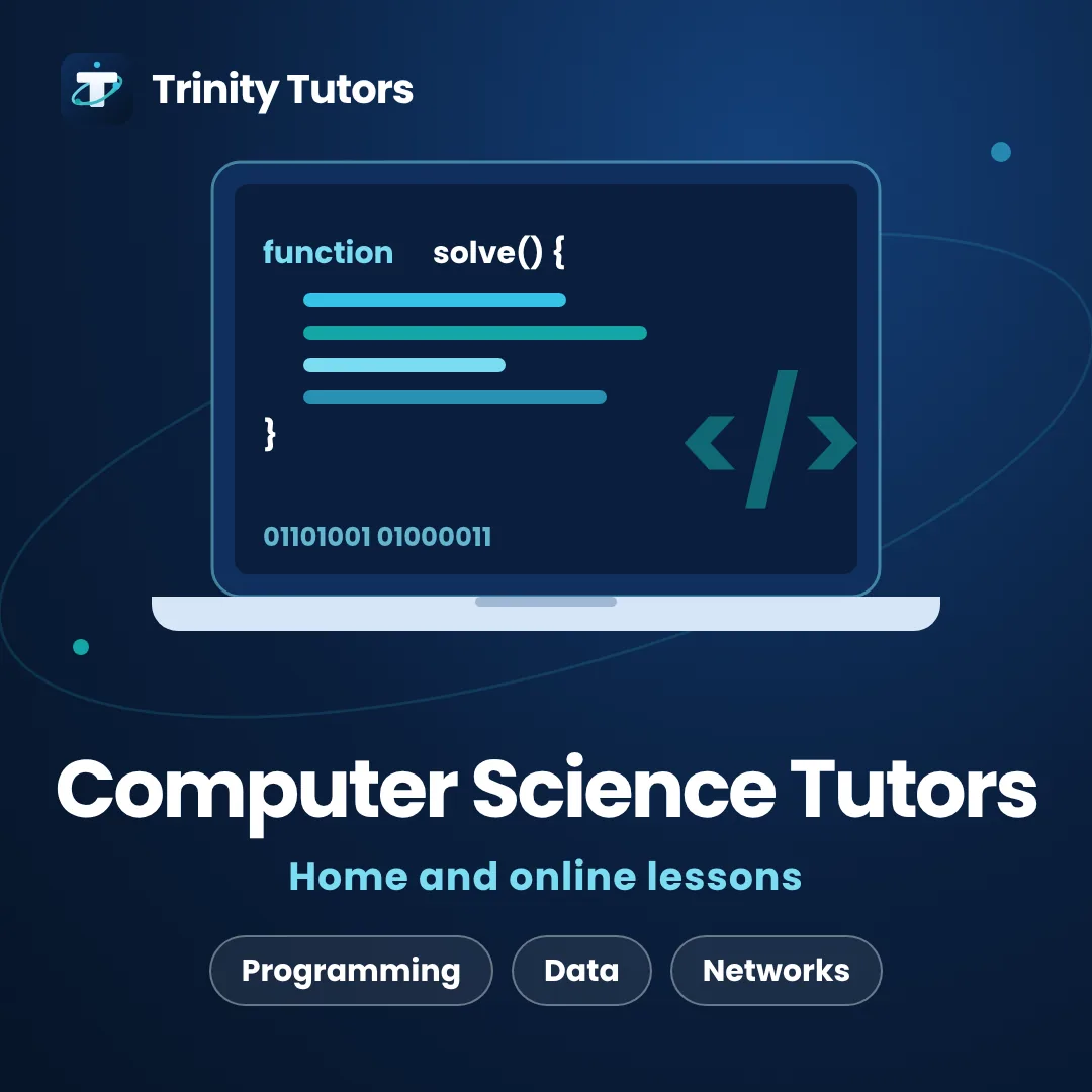 O Levels Computer Science tutors: laptop showing lines of code