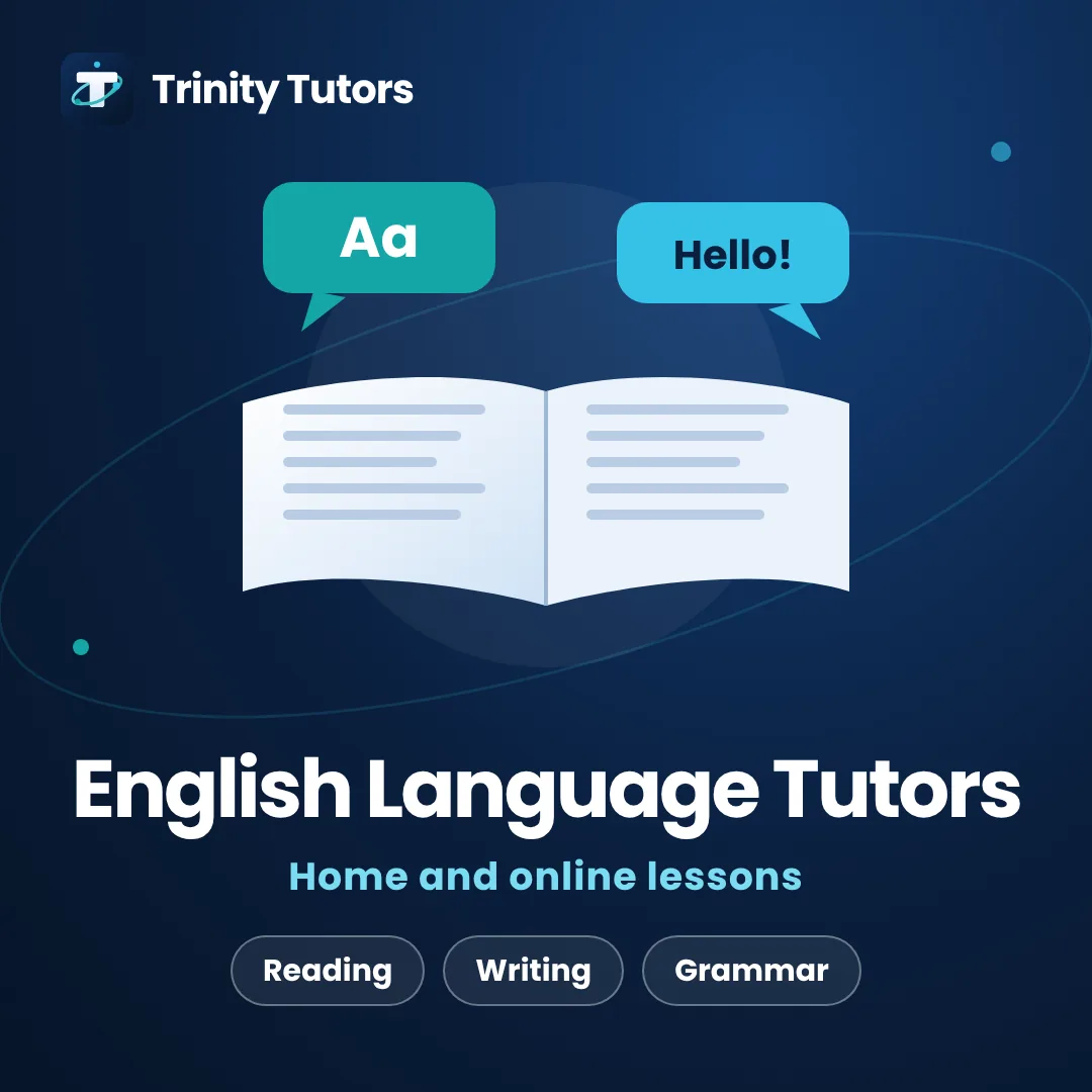 English Language tutoring: open book with speech bubbles
