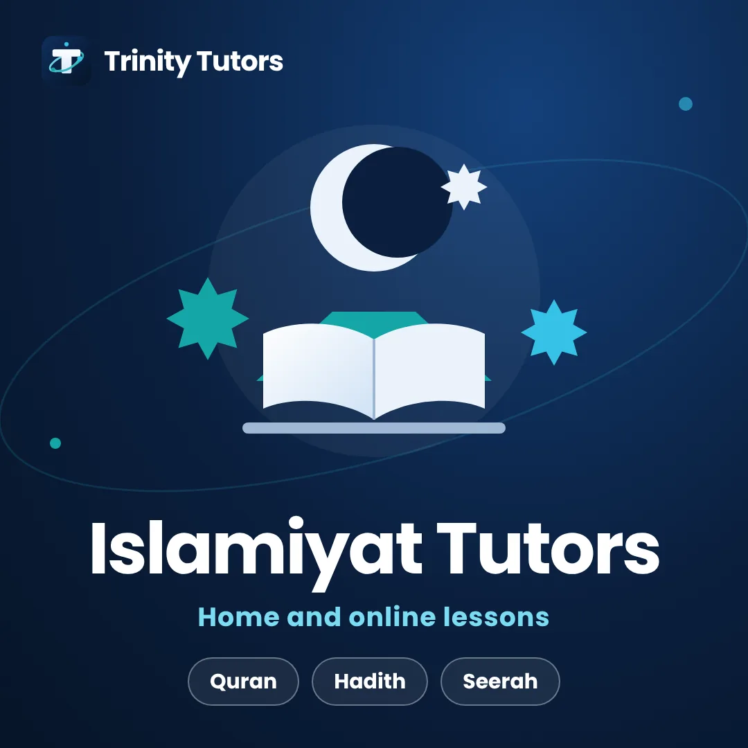 O Levels Islamiyat tutors: crescent moon, star and an open book on a stand